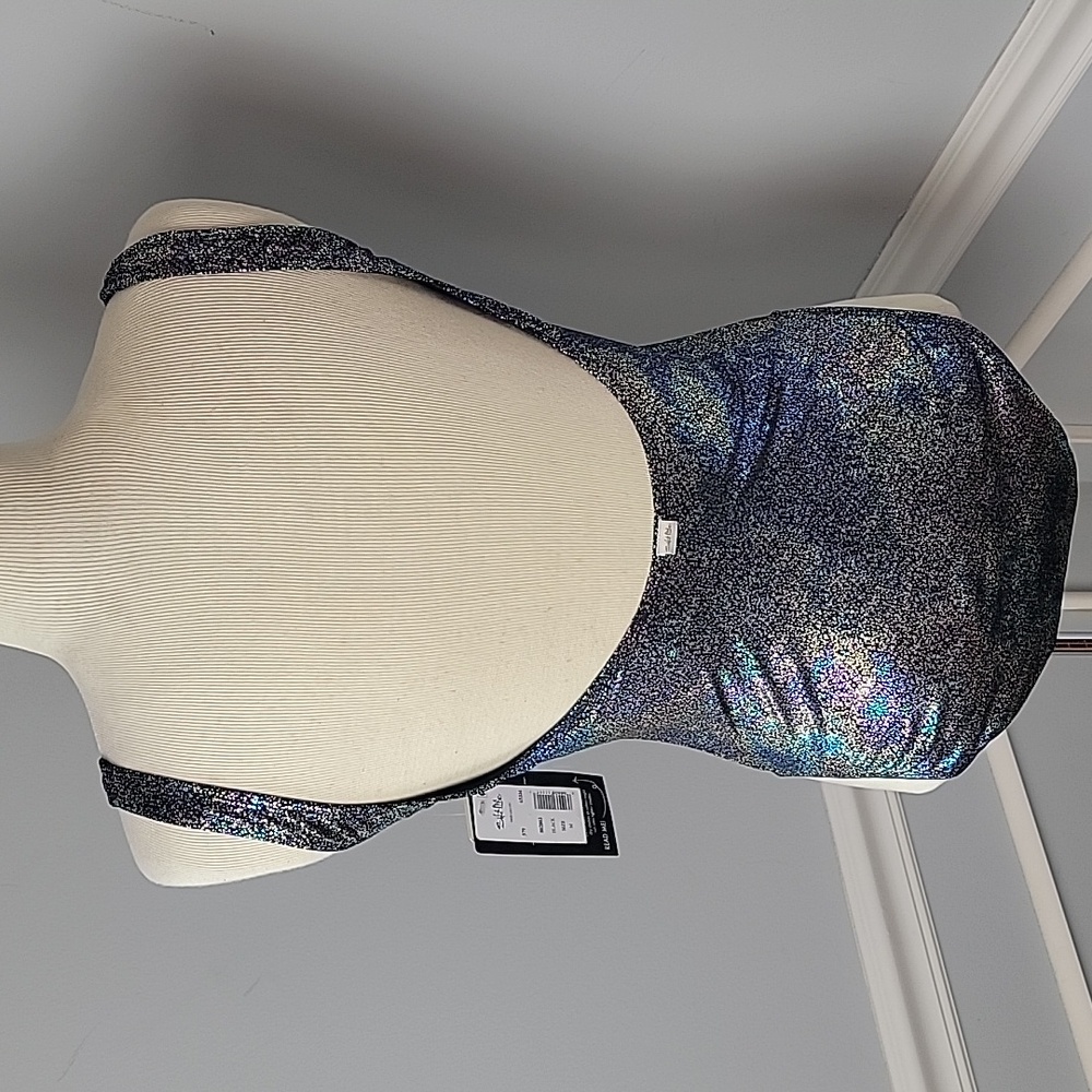 SALT LIFE NeW Black Metallic Rainbow Mermaid 80s One Piece Bathing Swim Suit M - Picture 3 of 7